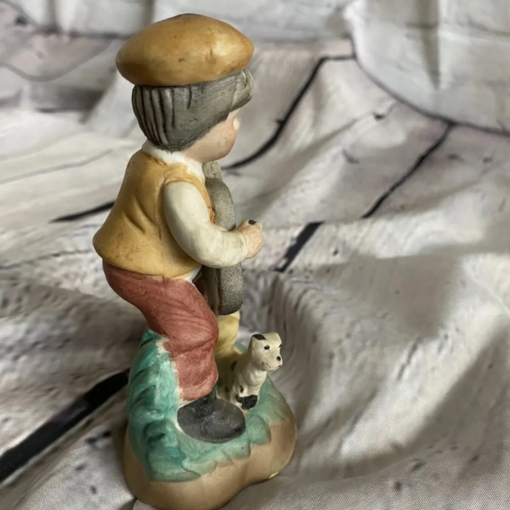 Vintage Lefton Little Boy Figurine With Guitar & Puppy 18-A)Lefton Label Missing